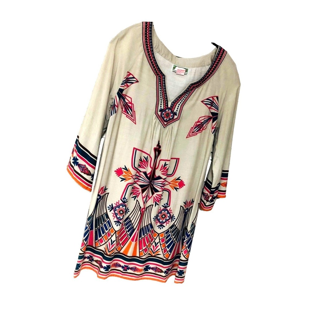 Flying Tomato Anthropologie Tunic Southwest Boho Aztec Coquette Artsy AOP Size S